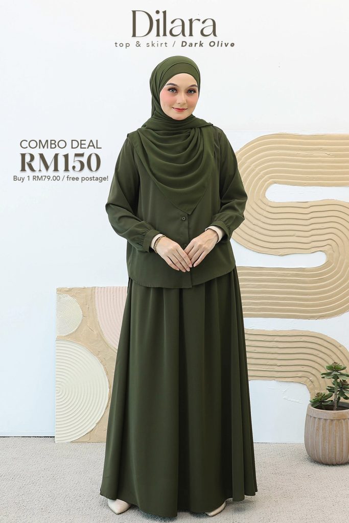 DILARA TOP & SKIRT – DARK OLIVE