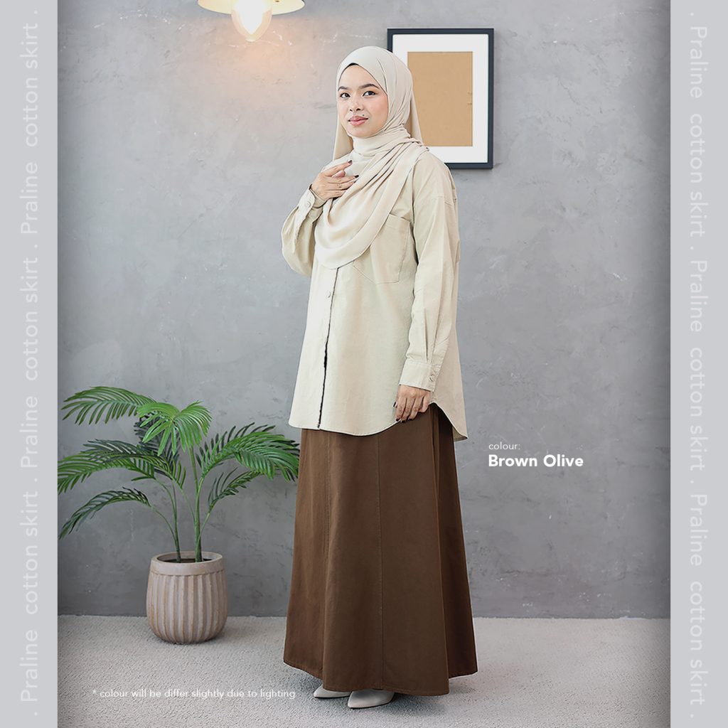 PRALINE COTTON SKIRT – BR0WN OLIVE